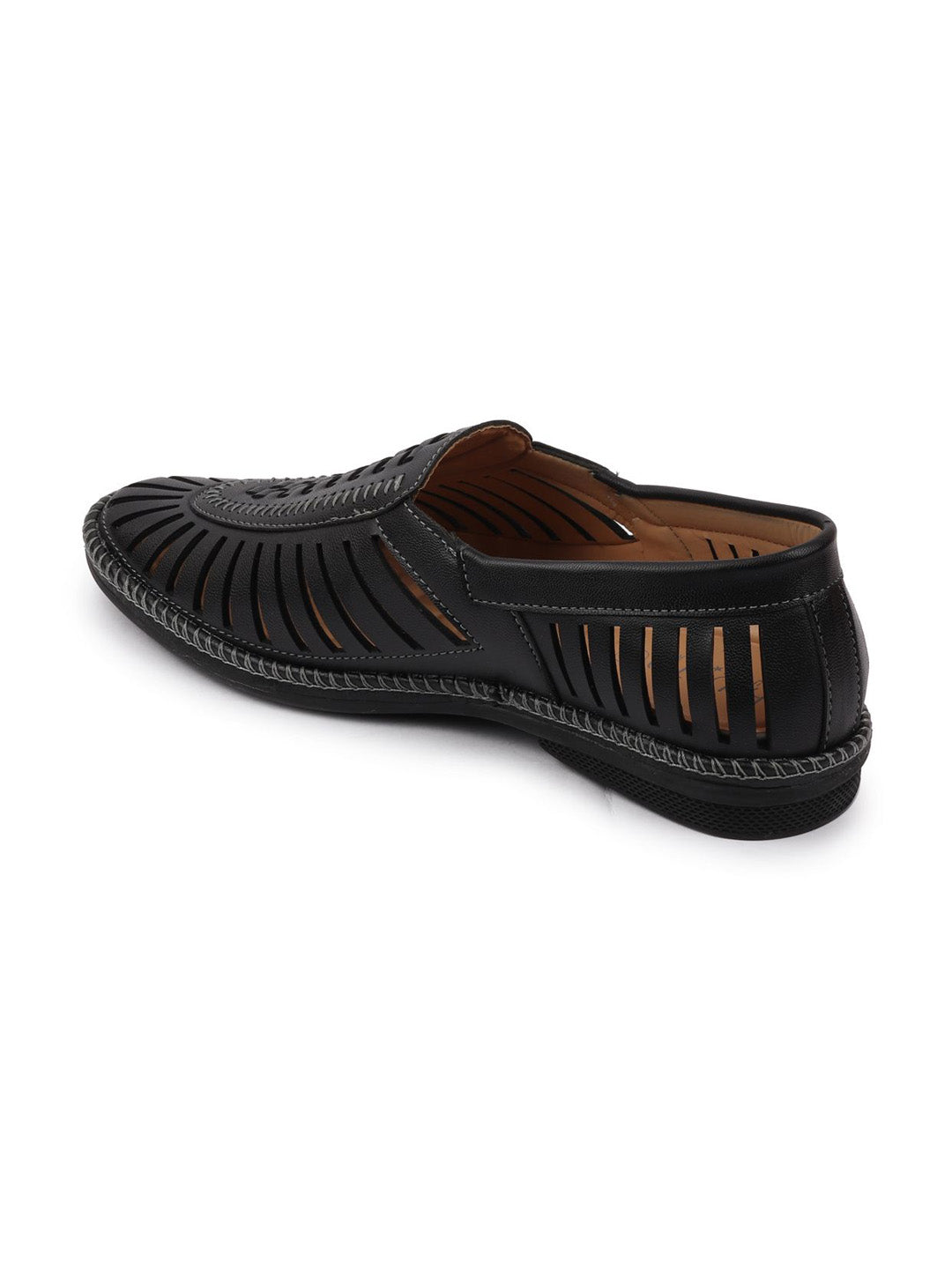 Shop Men Black Laser Cut Stitched Ethnic Jutis & Mojaris Online.