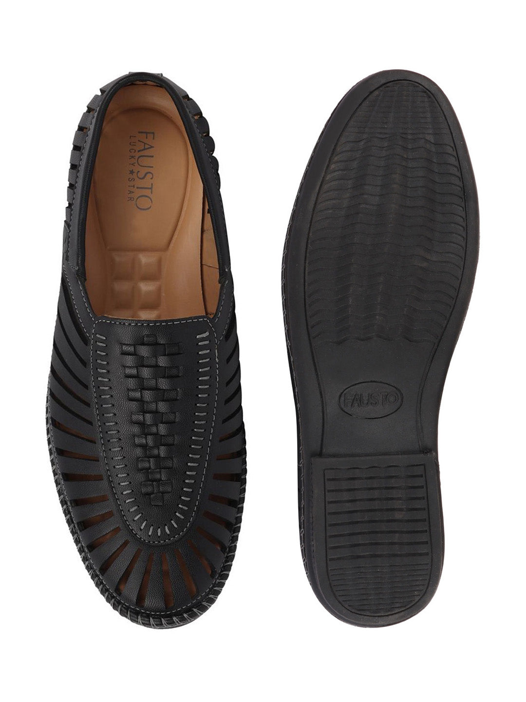 Shop Men Black Laser Cut Stitched Ethnic Jutis & Mojaris Online.