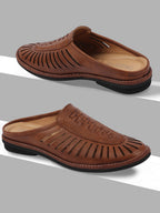 Shop Men Brown Back Open Laser Cut Stitched Ethnic Mojaris Online.