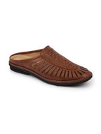 Shop Men Brown Back Open Laser Cut Stitched Ethnic Mojaris Online.