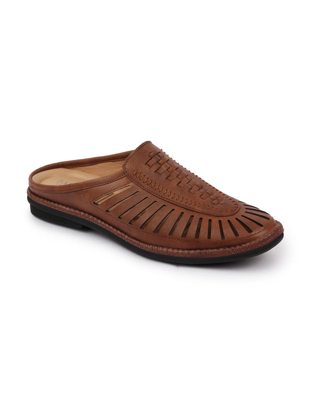 Shop Men Brown Back Open Laser Cut Stitched Ethnic Mojaris Online.