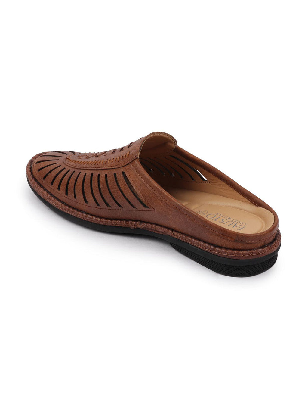 Shop Men Brown Back Open Laser Cut Stitched Ethnic Mojaris Online.