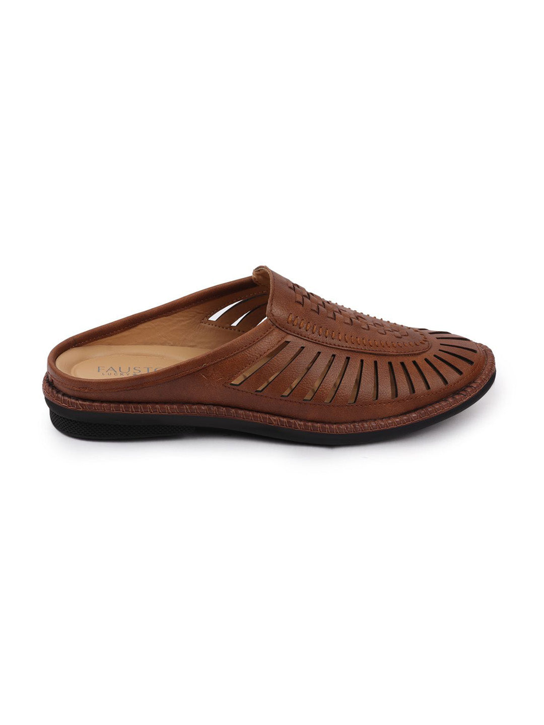 Shop Men Brown Back Open Laser Cut Stitched Ethnic Mojaris Online.