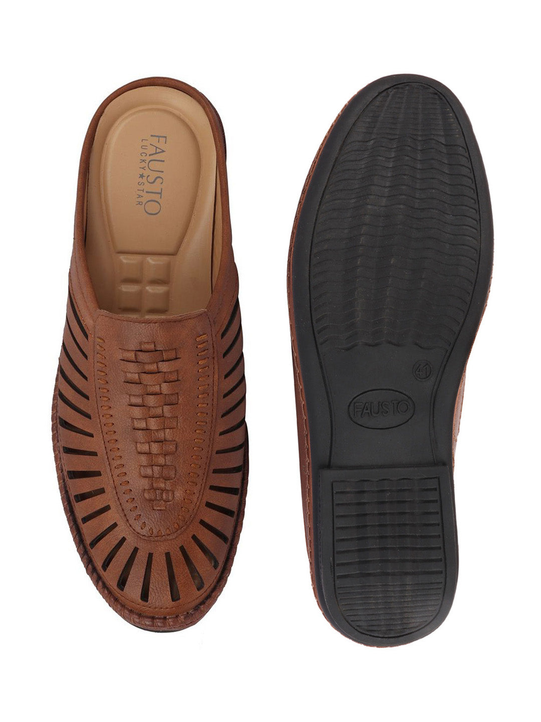 Shop Men Brown Back Open Laser Cut Stitched Ethnic Mojaris Online.