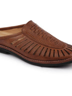 Shop Men Brown Back Open Laser Cut Stitched Ethnic Mojaris Online.