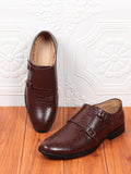 Men Brown Monk Double Strap Party Wear Wedding Shoes with TPR Welted Sole