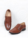 Men Tan Monk Double Strap Party Wear Wedding Shoes with TPR Welted Sole