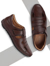 Men Brown Stitched Leather Fisherman Sandals