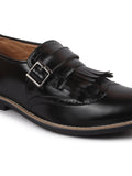 Men Black Monk Single Strap Fringe Formal Shoes with TPR Welted Sole