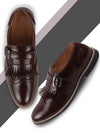 Men Brown Monk Single Strap Fringe Formal Shoes with TPR Welted Sole