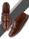 Men Tan Monk Single Strap Fringe Formal Shoes with TPR Welted Sole