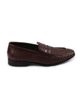Men Brown Hand Knitted Slip On Penny Loafers