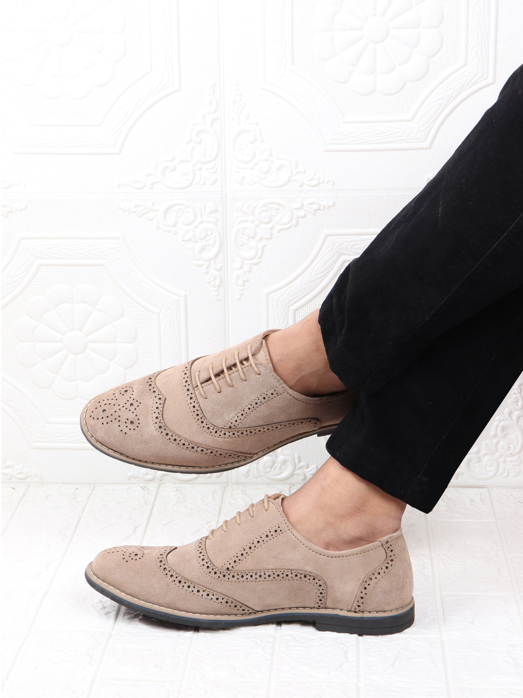 Classy Brogues Womens Suede Brogue Shoes Men Camel Suede Leather