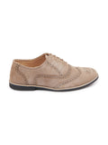 Men Camel Suede Leather Brogue Shoes with TPR Welted Sole