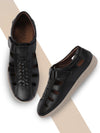 Men Black Laser Cut Shoe Style Sandals